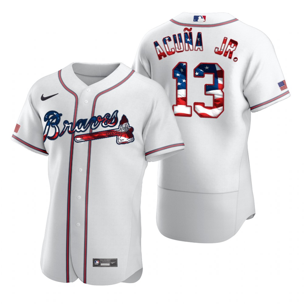 Atlanta Braves #13 Ronald Acuna Jr. Men Nike White Fluttering USA Flag Limited Edition Authentic MLB Jersey->atlanta braves->MLB Jersey